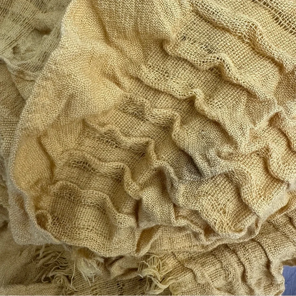 Eileen Fisher Gauze Stretch Wool Blend Ruffle Oblong Scarf Mustard Yellow 68